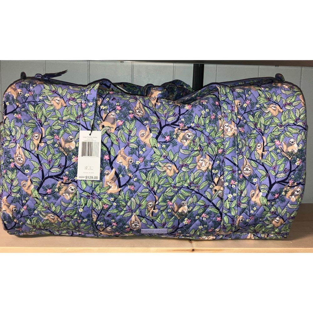Vera Bradley Large Traveler Duffel Hanging Around Purple Sloth Bag